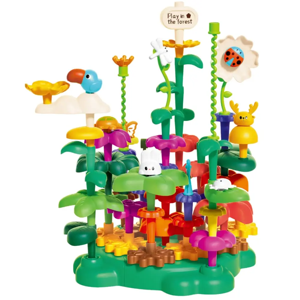 Rotating flower garden building toy