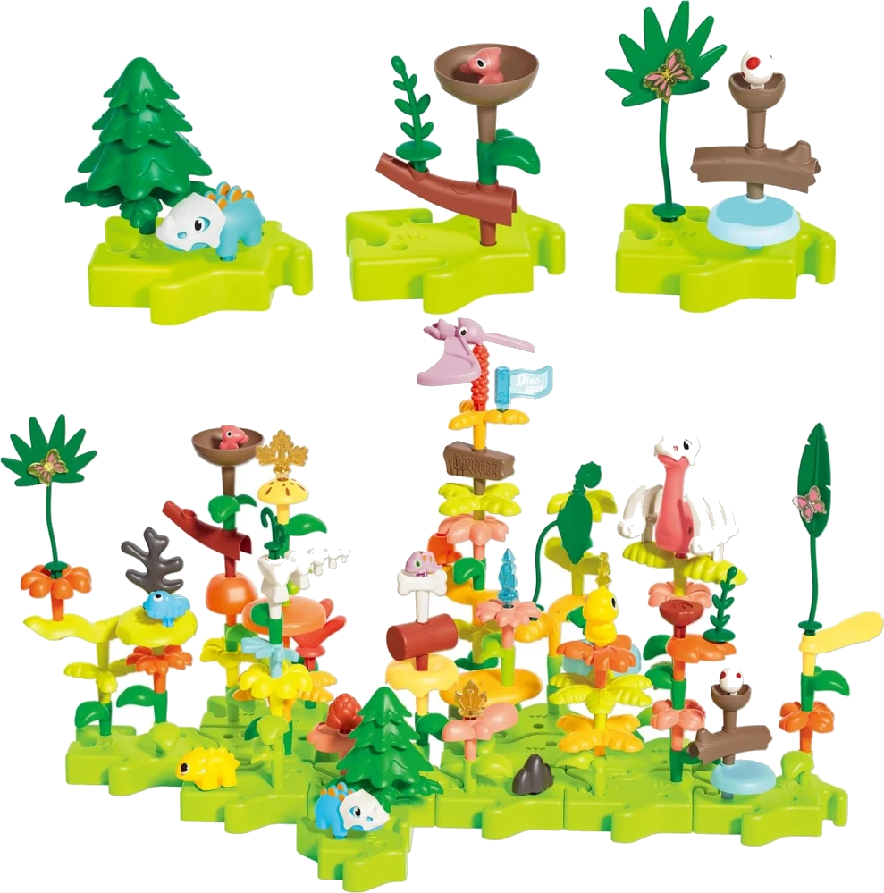 SUPUZZ dinosaur figures and jungle building creation