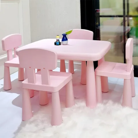 Pink SUPUZZ chairs paired with a matching table, sold separately
