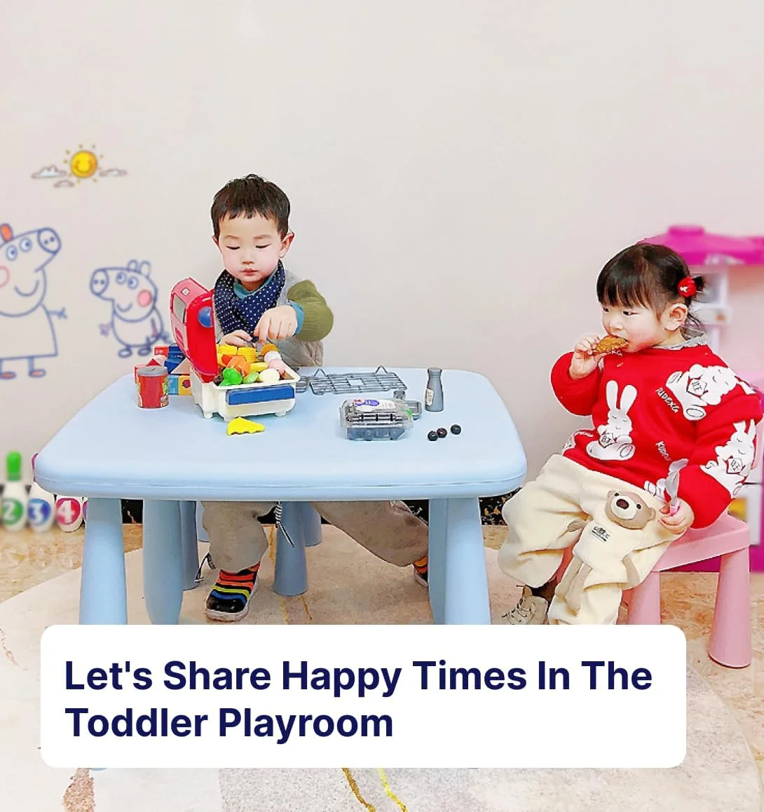 Children using SUPUZZ chairs at a play table, sold separately