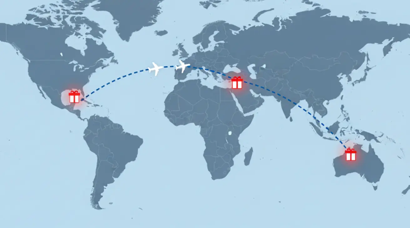 SUPUZZ kids table and chair set wrapped in festive paper, ready for international shipping, waiting to be delivered